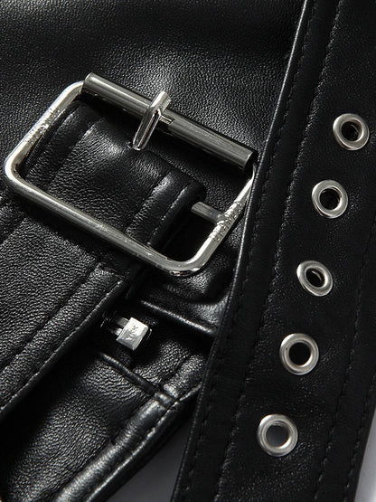 Off-Shoulder PU Leather Jacket