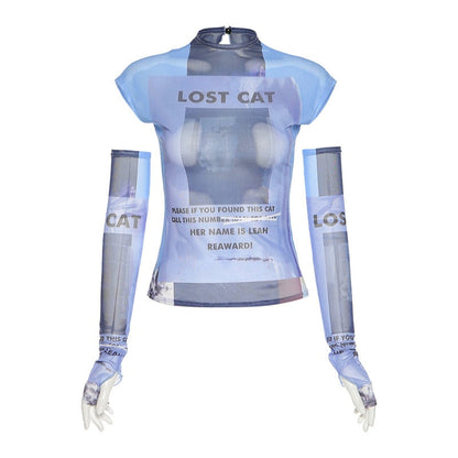 Y2K Slim Bodycon Tops Printing T-Shirt Long Oversleeve Party Club Outfit Casual Streetwear