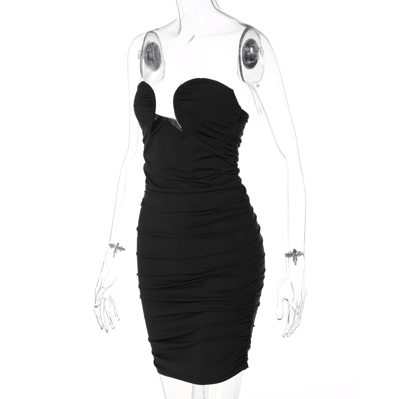 Voguable  Off Shoulder Solid Sleeveless Heart Draped Revealing Mini Dress  Bodycon Elegant Casual Party Club Y2K