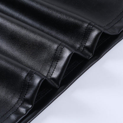 Voguable  Pu Leather Deep V Neck Long Sleeve Loose Mini Dress Winter Casual Streetwear Outfits Club Y2K
