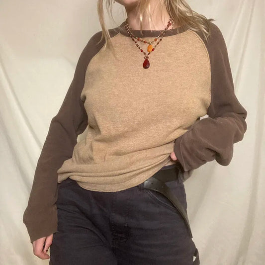 Winter Patchwork Tshirt y2k Vintage Knitted Pullovers Casual Harajuku Grunge Fairycore Tees Top Clothing Streetwear