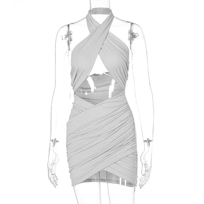 Voguable   Halter Hollow Out Mini Dress Streetwear Outfits Solid Club Y2K Clothing