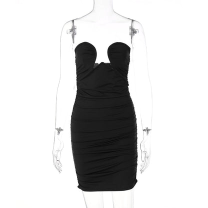 Voguable  Off Shoulder Solid Sleeveless Heart Draped Revealing Mini Dress  Bodycon Elegant Casual Party Club Y2K