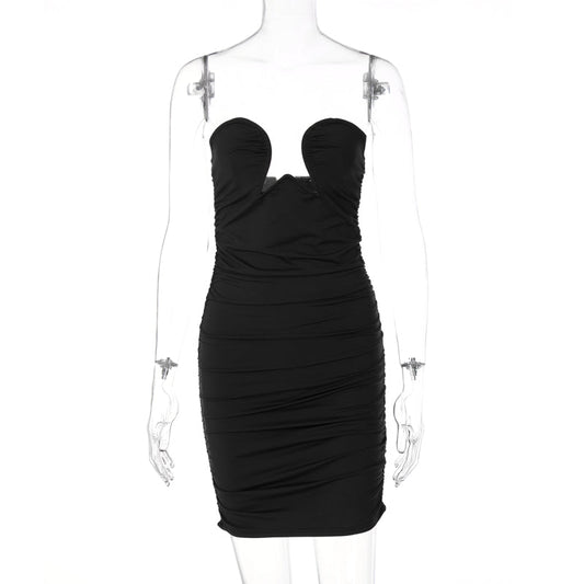 Voguable  Off Shoulder Solid Sleeveless Heart Draped Revealing Mini Dress  Bodycon Elegant Casual Party Club Y2K