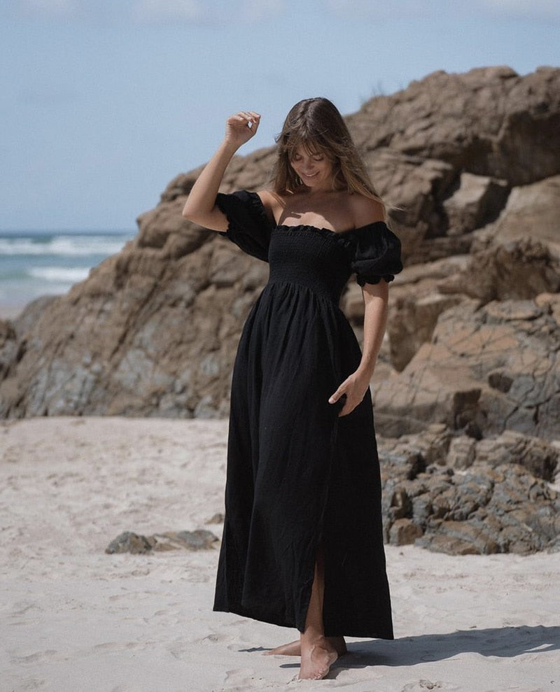 DressBetty - Summer Dresses For Women  Square Neck Smocked Short Puff Sleeve Vacation Beach Style