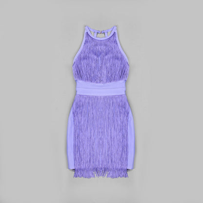 Round Neck Sleeveless Mini Tassels Bandage Dress HL6259