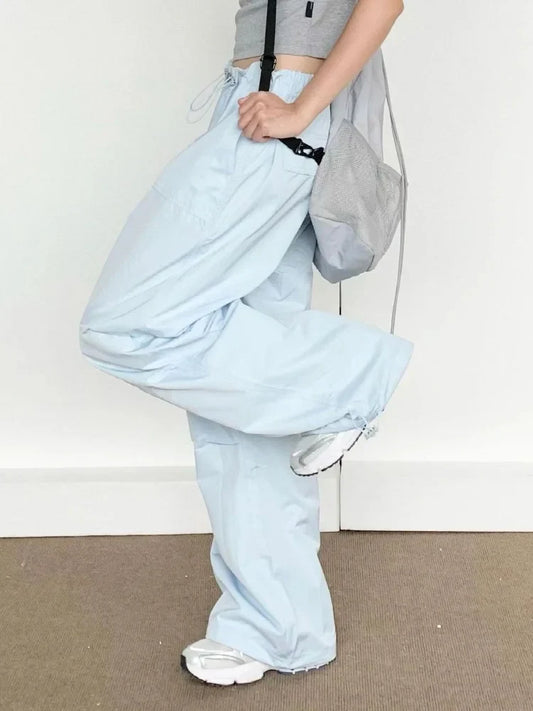 Blue Cargo Parachute Women Hippie Korean Style Oversize Baggy Pant