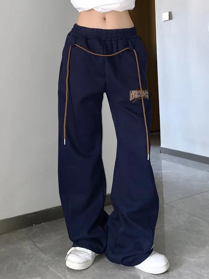 Y2K Beige Track Sports Hip Hop Jogging Sweatpants Oversize Harajuku Pant