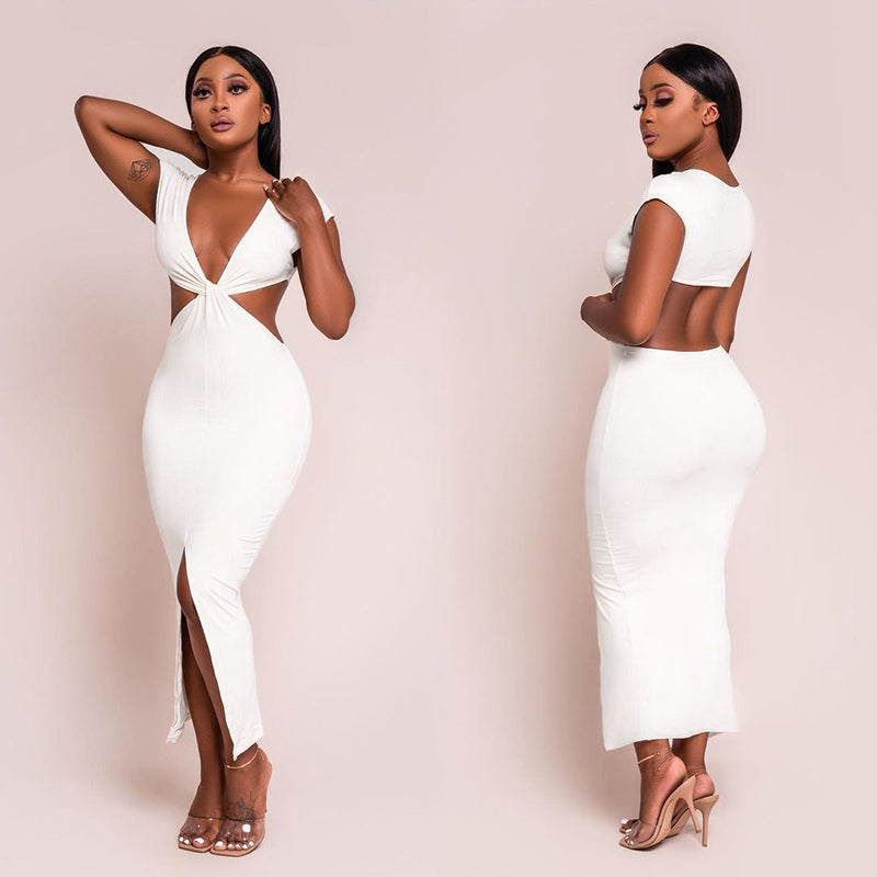 Voguable Sleeveless Backless Hollow Up Long Dress Streetwear Outfits Solid Club Clothing Y2K