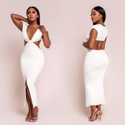 Voguable Sleeveless Backless Hollow Up Long Dress Streetwear Outfits Solid Club Clothing Y2K
