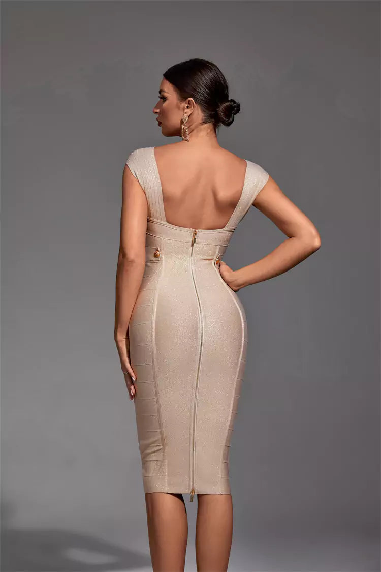 Hailey Gold Strapless Sequin Cross Dress