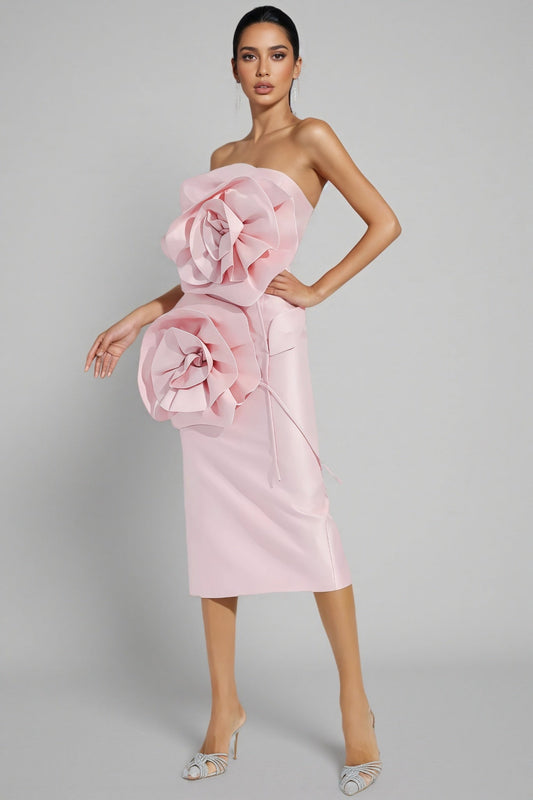Molia Pink Floral Strapless Midi Dress