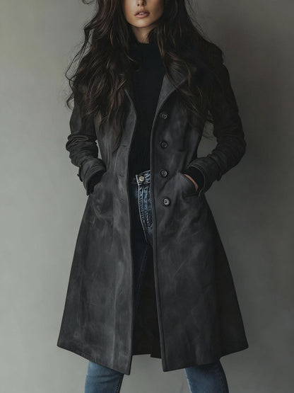 Haley Suede Tailored Button Front Long Coat