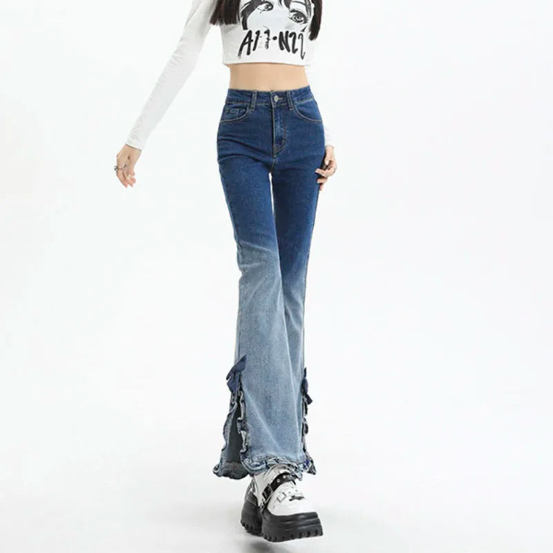 Harajuku Tunic Flare Gradient Y2K Denim Jeans