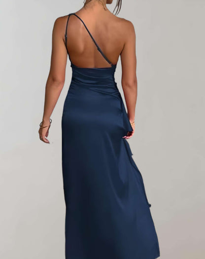 Women's One Shoulder Waist Cinched Party Dress with Slit | Ideal for Spring/Summer