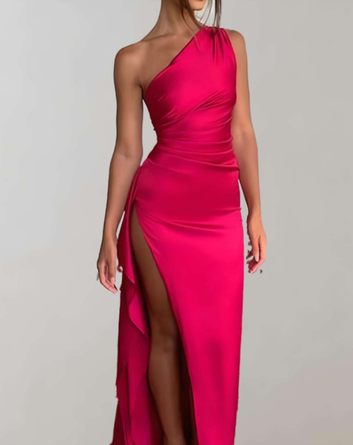 Women's One Shoulder Waist Cinched Party Dress with Slit | Ideal for Spring/Summer
