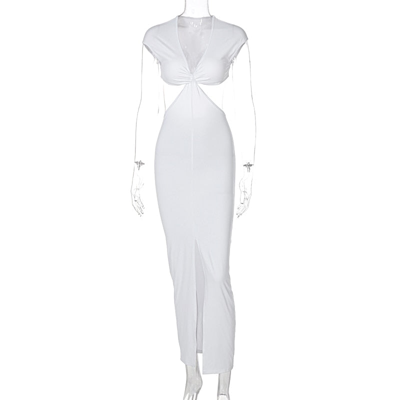 Voguable Sleeveless Backless Hollow Up Long Dress Streetwear Outfits Solid Club Clothing Y2K