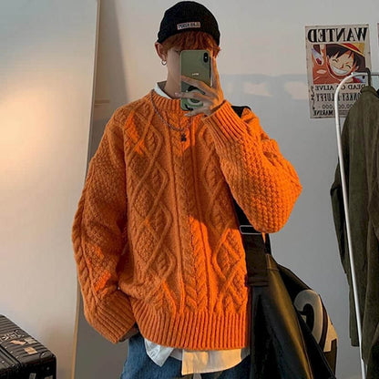 Voguable y2k Jerseys winter Korean solid color warm sweater simple Japanese O-neck pullover all-match lovers knit sweater top