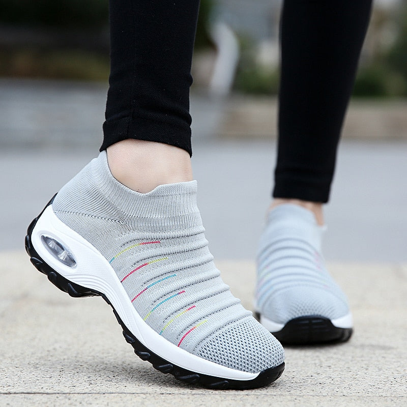 Women’s Easy to Wear Air Cushion Slip On Knit Sneakers | Great for All Seasons