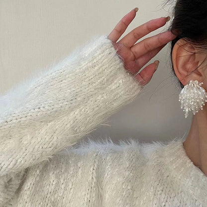 Pearl Crystal Fringed Flower Earrings Elegant Personality Studs Ms Jewelry from South Korea