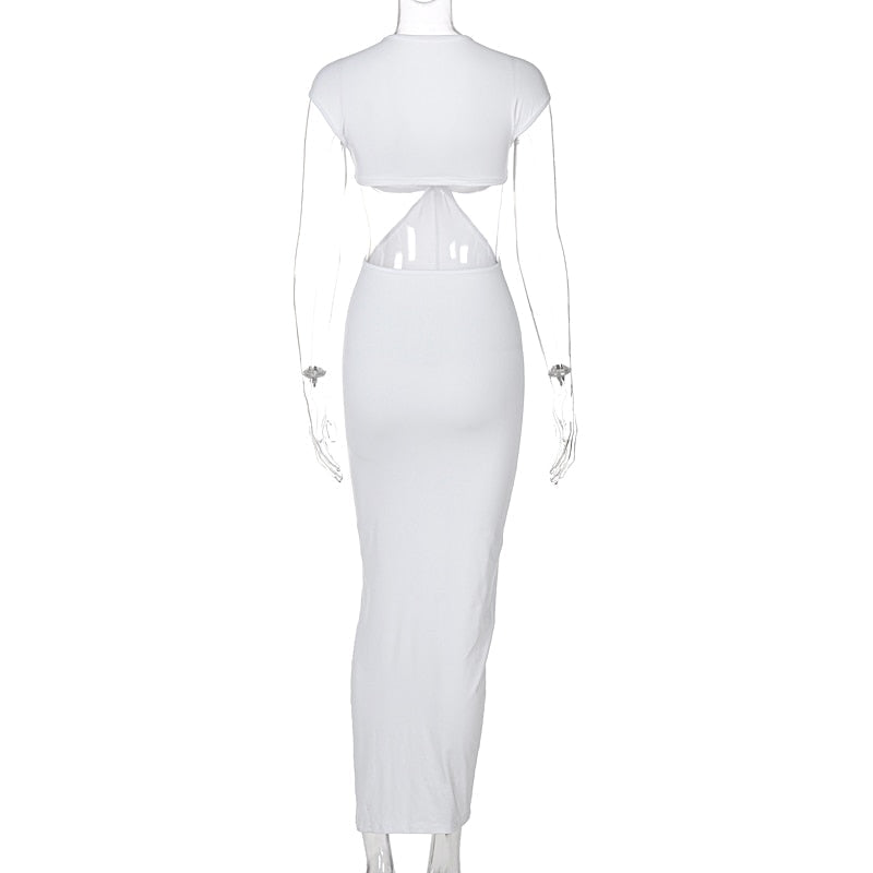 Voguable Sleeveless Backless Hollow Up Long Dress Streetwear Outfits Solid Club Clothing Y2K