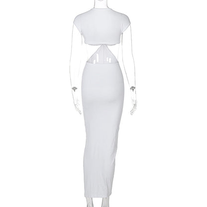 Voguable Sleeveless Backless Hollow Up Long Dress Streetwear Outfits Solid Club Clothing Y2K