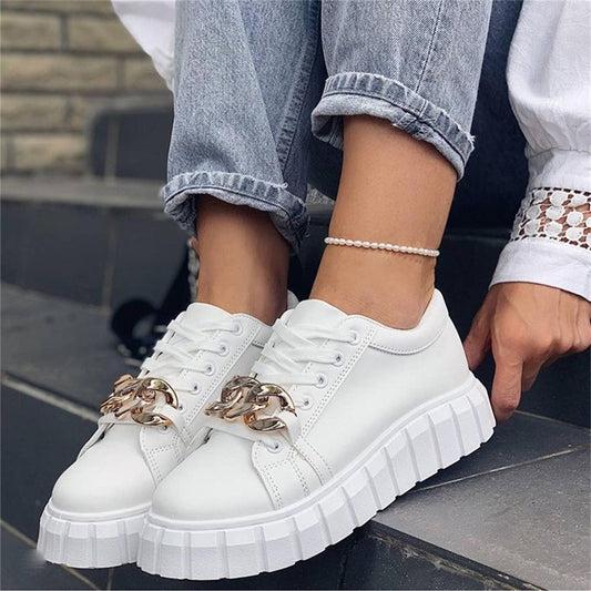 Women’s Trendy Lace Up Sneakers with Gold Accent | Ideal for Everyday Wear