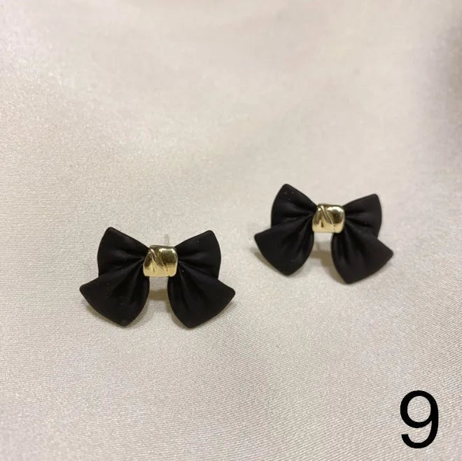 Korean Dangle Drop Earrings Black Tulle Yarn Rhinestone Bow Knot Kawaii Fashion Jewelry for Women Fall Winter