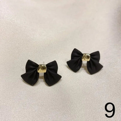 Korean Dangle Drop Earrings Black Tulle Yarn Rhinestone Bow Knot Kawaii Fashion Jewelry for Women Fall Winter