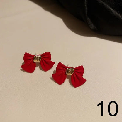 Korean Dangle Drop Earrings Black Tulle Yarn Rhinestone Bow Knot Kawaii Fashion Jewelry for Women Fall Winter