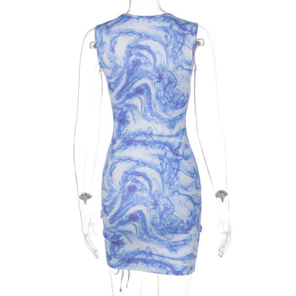 Voguable  Bandage Drawstrings Sleeveless Hollow Out Ruched Solid Bodycon Mini Dress  Streetwear Y2K Party Club