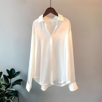Blusa elegante de satén con botones para mujer | Ideal para primavera/verano