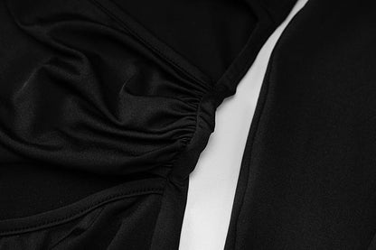 Voguable Long Sleeves V Neck Hollow Out Solid Mini Dress Outfit Y2K Streetwear