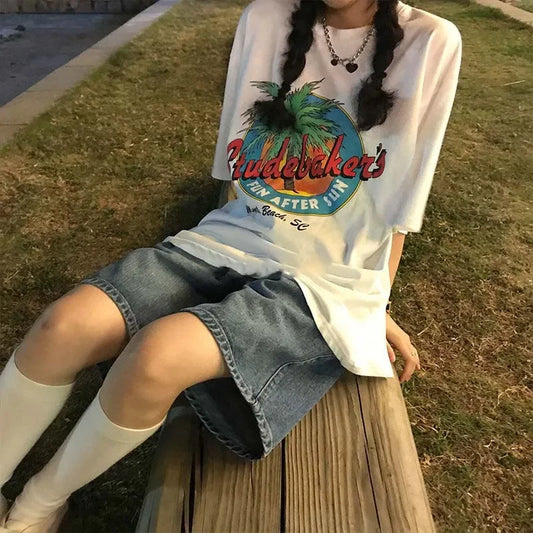 Waist Vintage Y2K Denim Loose Wide Legs 2025 Summer Casual Streetwear Shorts