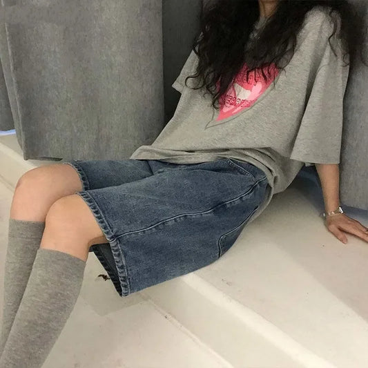 Waist Vintage Y2K Denim Loose Wide Legs 2025 Summer Casual Streetwear Shorts