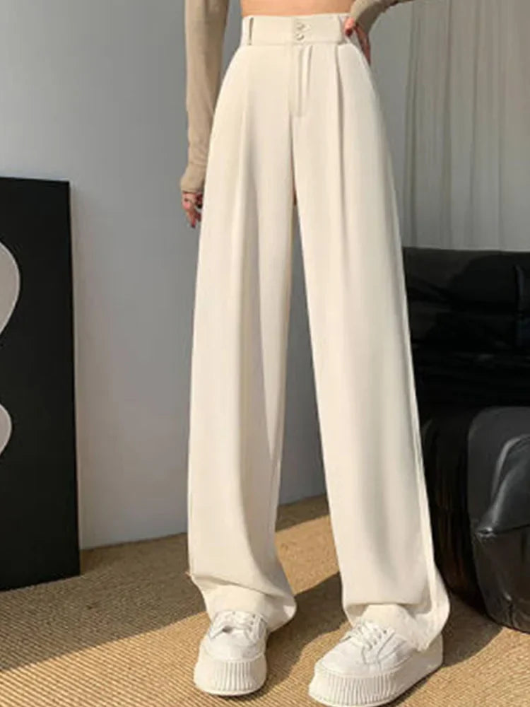 FashionSierra - Wide Leg Classic Suit Vintage Palazzo Office Black Female High Waisted Trouser