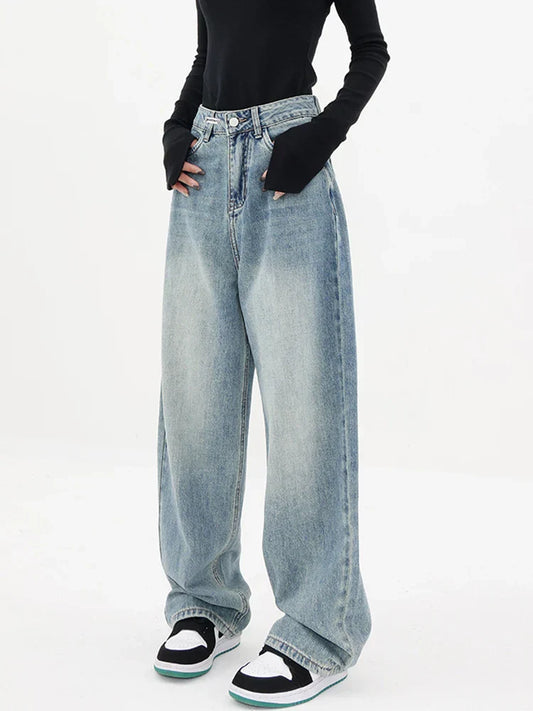 Vintage Style High Waist Loose Wide Leg Denim Jeans