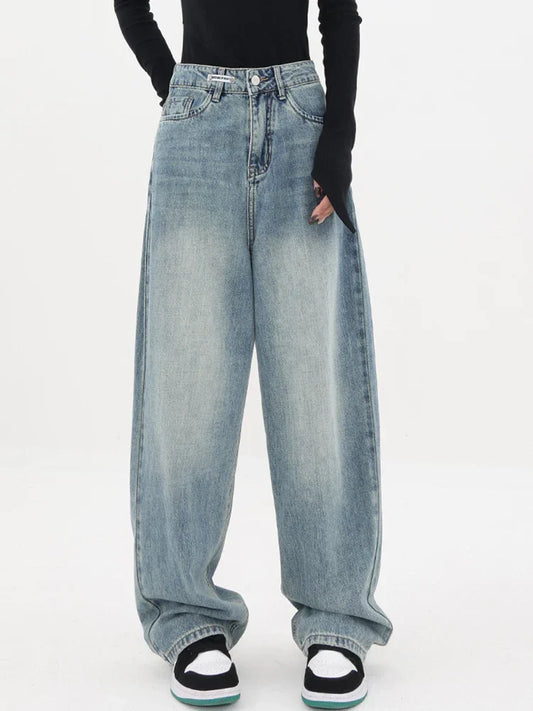 Vintage Style High Waist Loose Wide Leg Denim Jeans