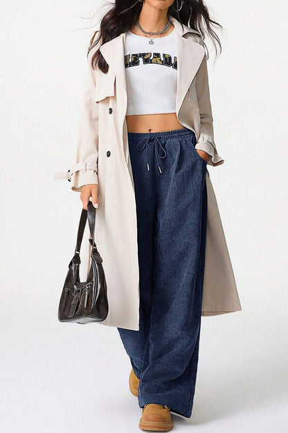 High-rise Drawstring Wide-leg Flannel Pants