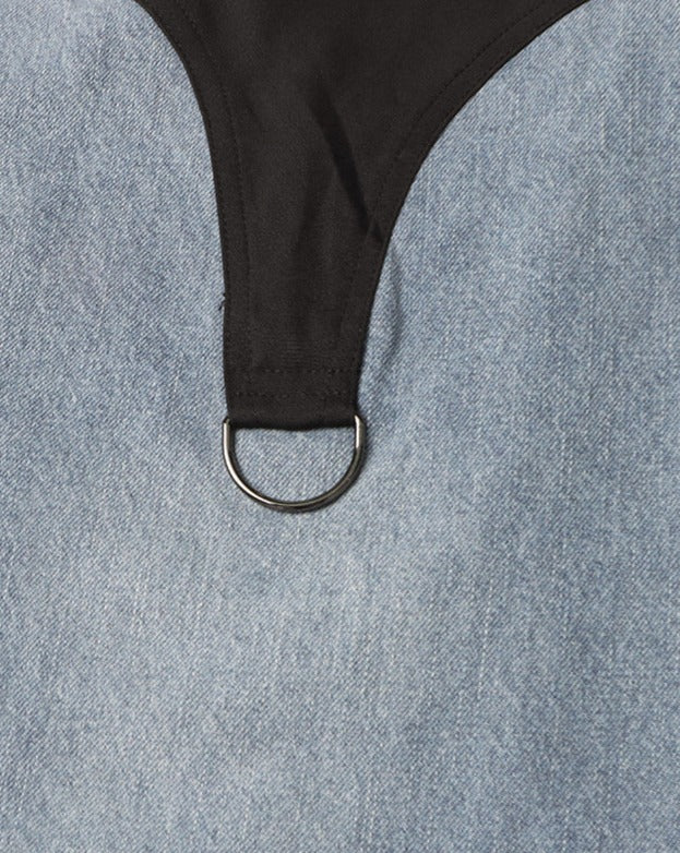 High Waisted Color Block Straight Casual Irregular Jeans