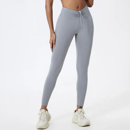 Drawstring High Waist Tights Female Push Up Breathable Train Sports Leggings
