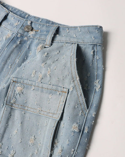 High Waist Loose Ripped Cargo Jeans