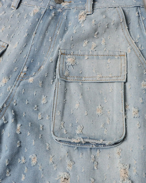 High Waist Loose Ripped Cargo Jeans