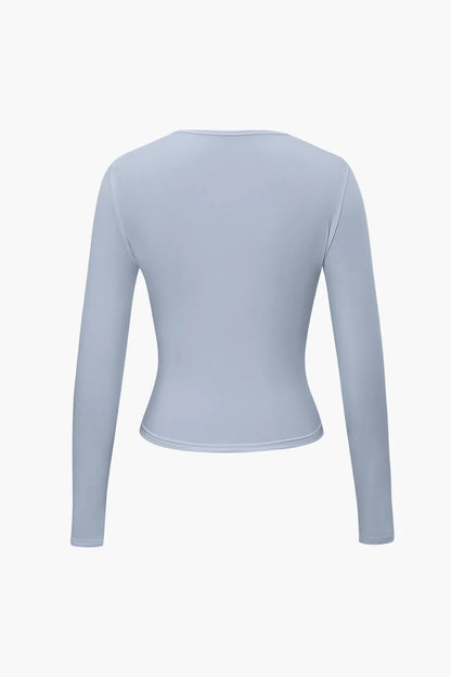 Hilia Blue Round Collar Long Sleeve Top