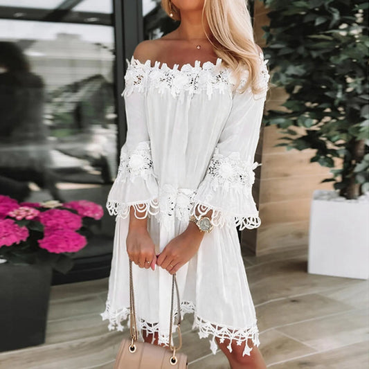 Holiday 2025 Sundress Off Shoulder V Neck Short Sleeve Beach Boho Dress