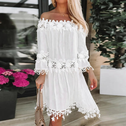 Holiday 2025 Sundress Off Shoulder V Neck Short Sleeve Beach Boho Dress