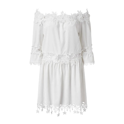 Holiday 2025 Sundress Off Shoulder V Neck Short Sleeve Beach Boho Dress