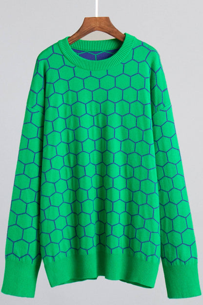 Honeycomb Print Pullover Sweater