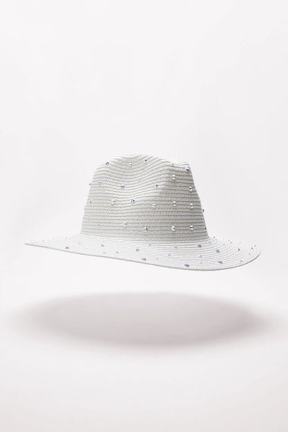 Hopeful Moments White Pearl Raffia Fedora Hat