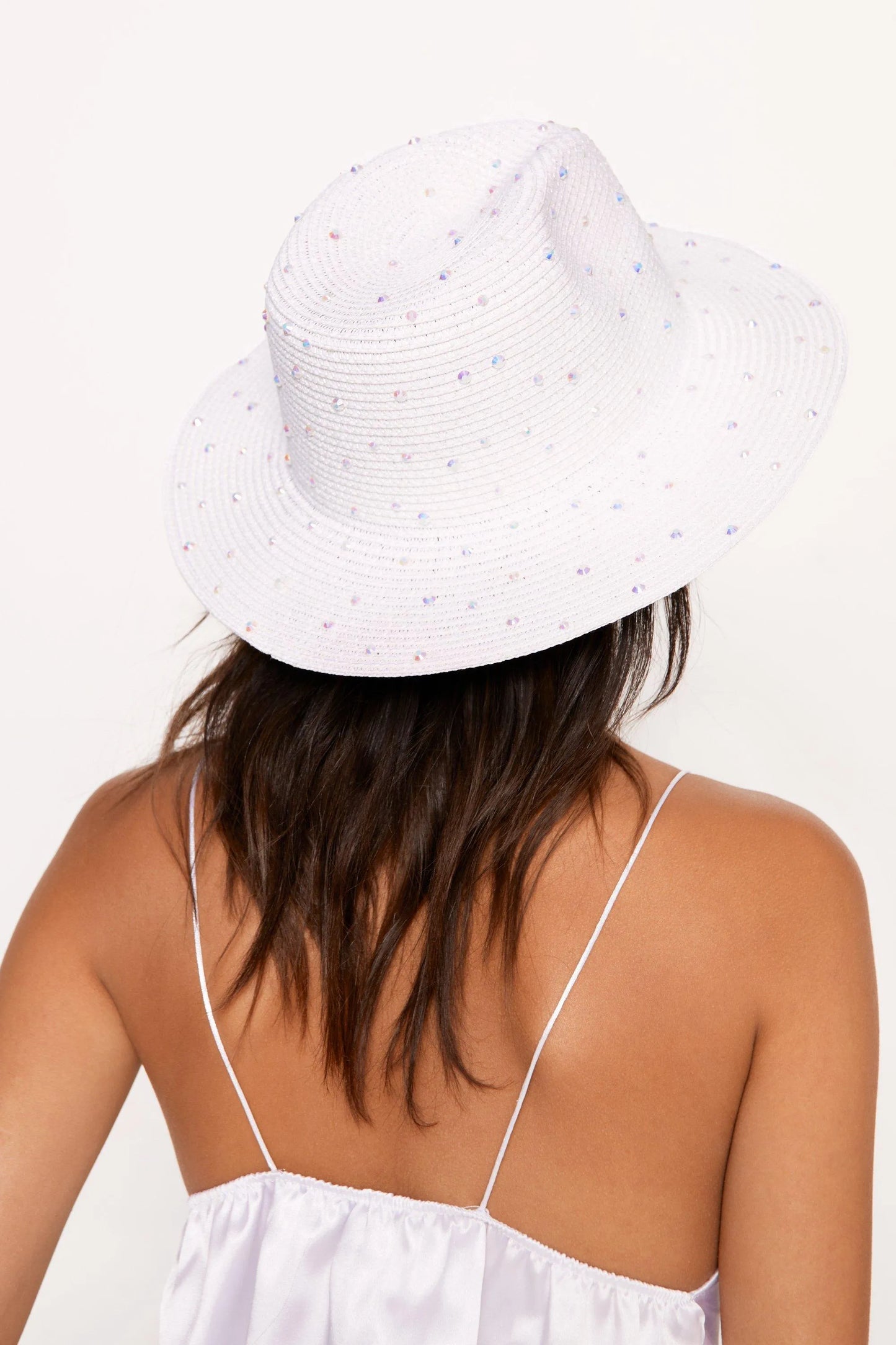Hopeful Moments White Pearl Raffia Fedora Hat